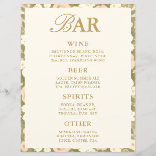 Vintage Ivory Bar Menu Drinks Wedding Tabletop