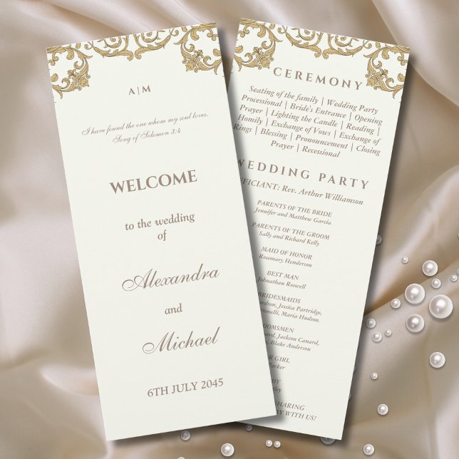 Vintage Ivory Baroque Christian Wedding Program Programme (Creator Uploaded)
