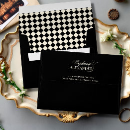 Vintage Ivory & Black Checkered Old Money Wedding Envelope