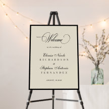 Vintage Ivory Black Old Money Wedding Welcome Sign