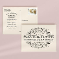 Vintage Ivory Black Scrollwork Save the Date
