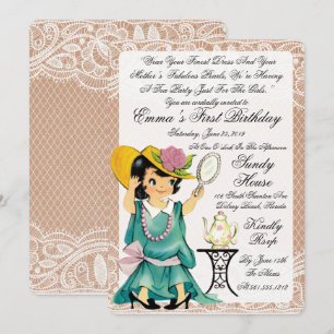 Vintage Ivory Burlap First Birthday Invitation