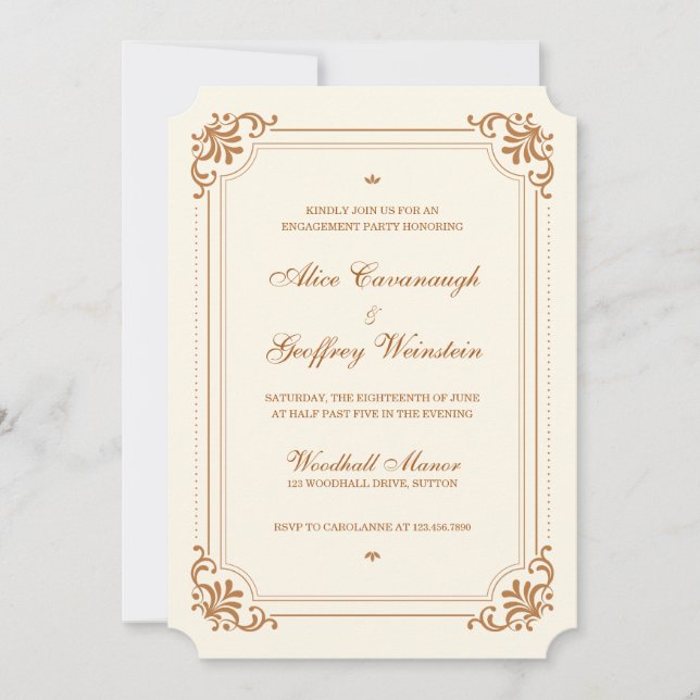 Vintage Ivory Copper Elegant Engagement Party Invitation (Front)