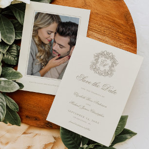 Vintage Ivory Crest Monogram Wedding Photo Save The Date