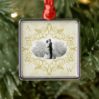 Vintage Ivory Deco Frame Festive Foliage Photo Metal Tree Decoration