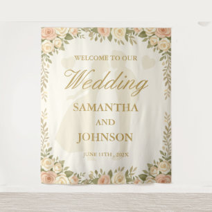 Vintage Ivory Elegant Wedding Fabric Banner Tapestry