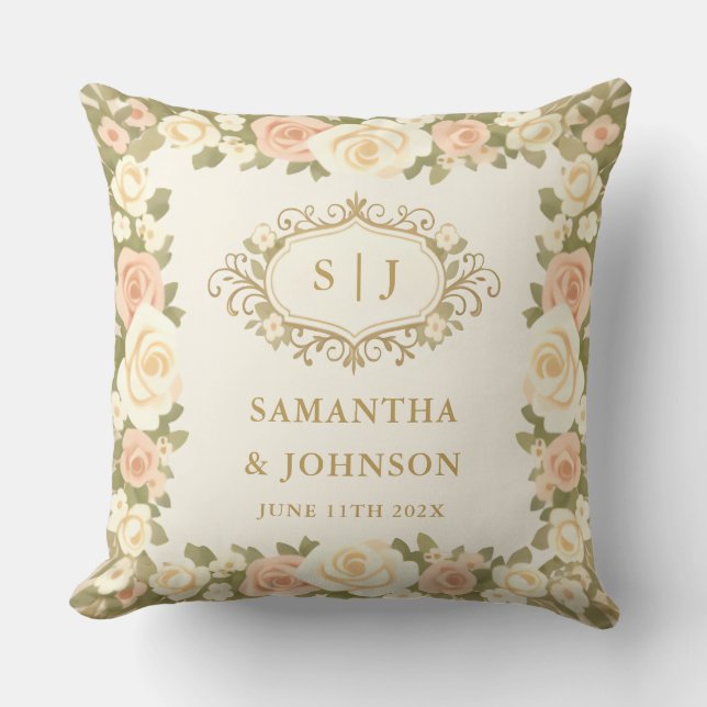 Vintage Ivory Elegant Wedding Pillow (Front)