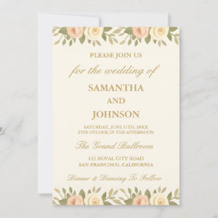 Vintage Ivory Floral Elegant Wedding Invitation