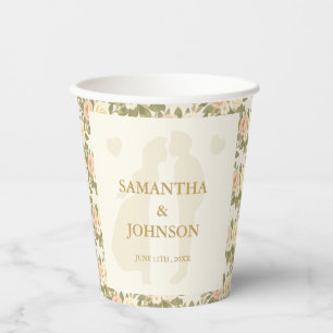 Vintage Ivory Floral Wedding Paper Cups