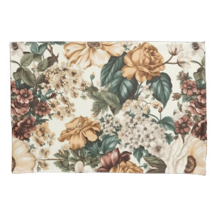 Vintage Ivory Flowers, Multicolored Roses Pattern Pillowcase
