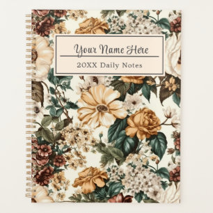 Vintage Ivory Flowers, Multicolored Roses Pattern Planner