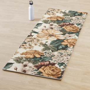 Vintage Ivory Flowers, Multicolored Roses Pattern Yoga Mat
