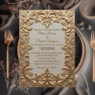 Vintage Ivory Gold Ornate Baroque Scroll Opulence  Invitation