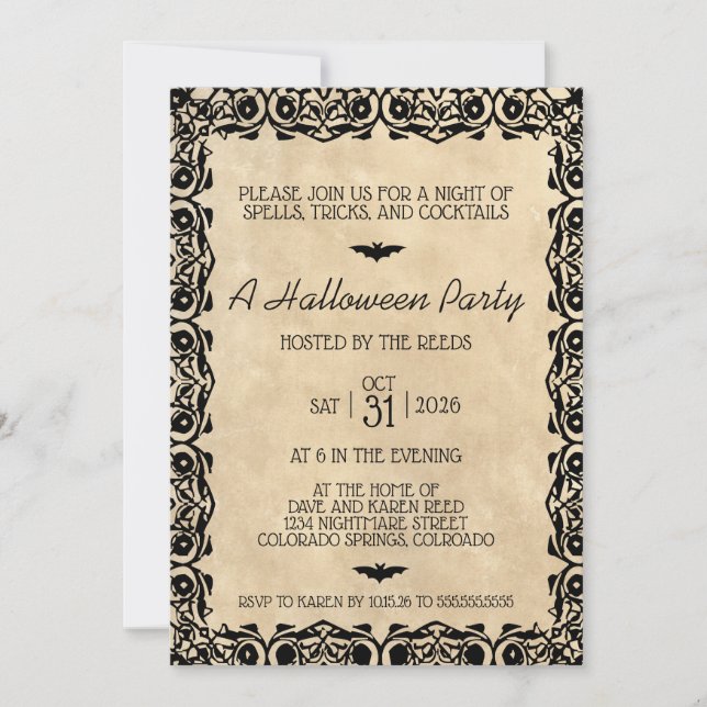 Vintage Ivory Halloween Party Invite (Front)