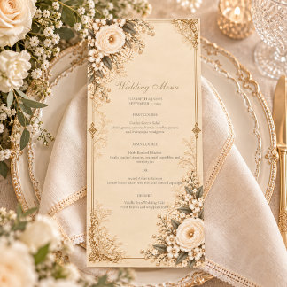 Vintage Ivory Heirloom Lace Floral Romance Wedding Menu