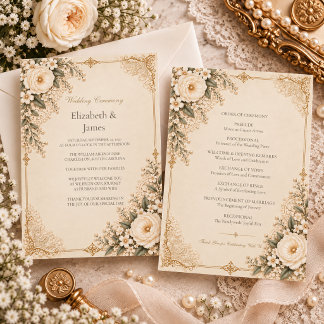 Vintage Ivory Heirloom Lace Floral Romance Wedding Programme