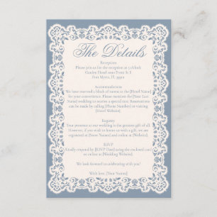 Vintage Ivory Lace Dusty Blue Vintage Wedding Enclosure Card