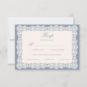 Vintage Ivory Lace Dusty Blue Vintage Wedding Meal RSVP Card