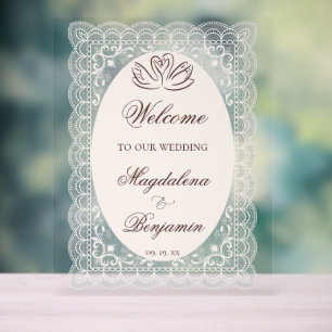 Vintage Ivory Lace Elegant Brown Swan Wedding Acrylic Sign