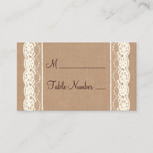 Vintage Ivory Lace & Medium Burlap Place Card (Front)