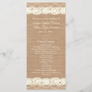Vintage Ivory Lace & Medium Burlap Wedding Program Programme