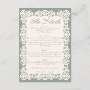 Vintage Ivory Lace Sage Green Vintage Wedding Enclosure Card
