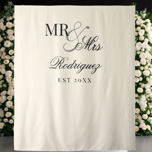 Vintage Ivory Mr & Mrs Old Money Wedding Backdrop Tapestry