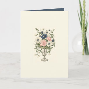 Vintage ivory pink blue mauve green flowers card