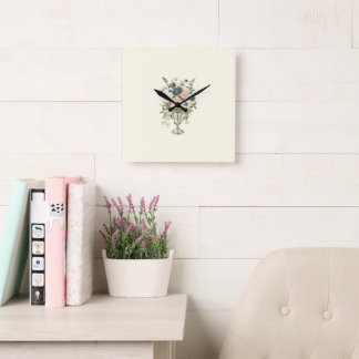 Vintage ivory pink blue mauve green flowers square wall clock