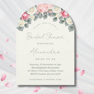 Vintage Ivory Pink Garden Roses Bridal Shower  Invitation