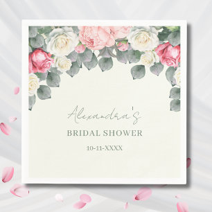 Vintage Ivory Pink Garden Roses Bridal Shower Napkin