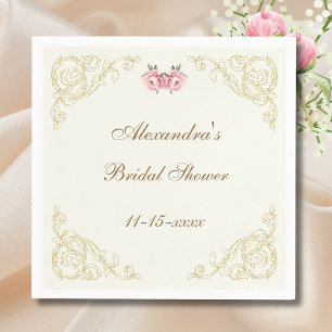 Vintage Ivory Pink Rococo Peony Bridal Shower Napkin