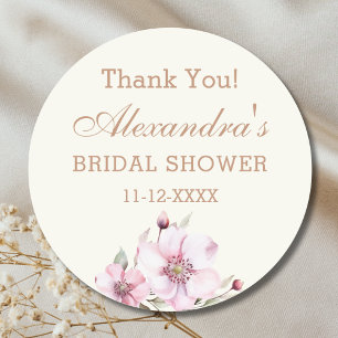 Vintage Ivory Pink Roses Bridal Shower Thank You Classic Round Sticker