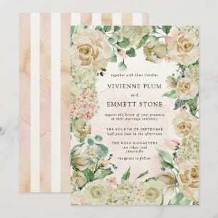 Vintage Ivory Rose Hydrangea Floral Wedding Invitation