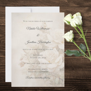 Vintage Ivory Rose Silhouette Elegant Wedding  Invitation