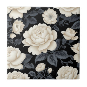 Vintage Ivory Roses And Peonies Tile