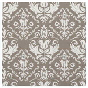 Vintage Ivory Taupe Damask Stylish Pattern Fabric