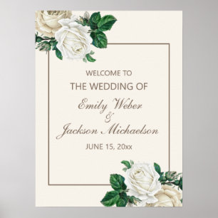 Vintage Ivory White Cream Floral  Wedding Welcome Poster