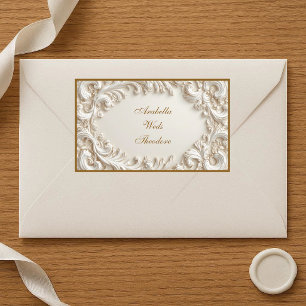 Vintage Ivory White Ornate Baroque Scroll Wedding Rectangular Sticker