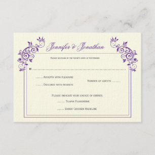 Vintage Ivory with Purple Swirls RSVP Card