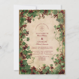 Vintage Ivy and Berries Wedding Invitation