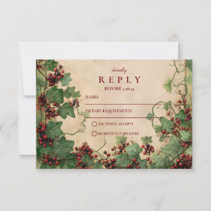 Vintage Ivy and Berries Wedding RSVP Card