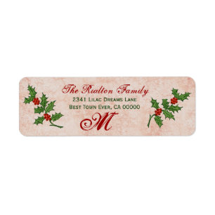 Vintage Ivy Christmas Holly Monogram Marble Effect