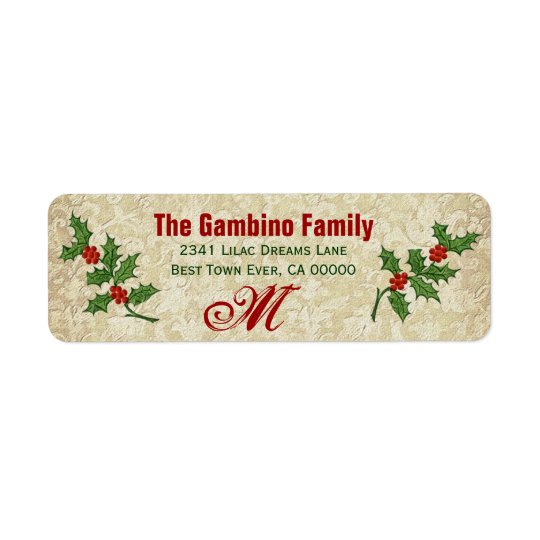 Vintage Ivy Christmas Holly Monogram Return Address Label
