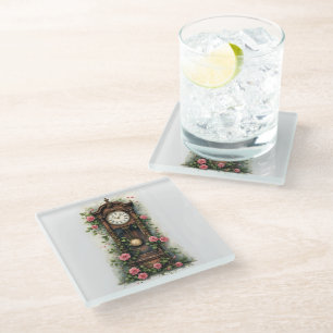 Vintage Ivy Rose Grandfather Clock Glass Coaster
