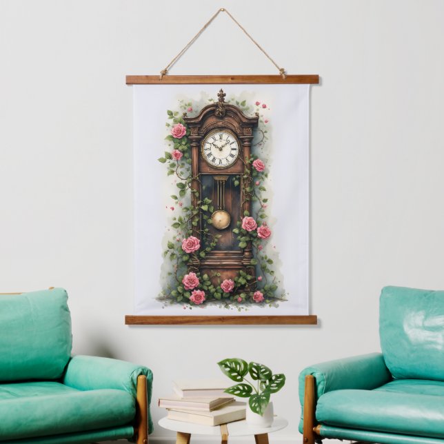 Vintage Ivy Rose Grandfather Clock Hanging Tapestry (Living Room)