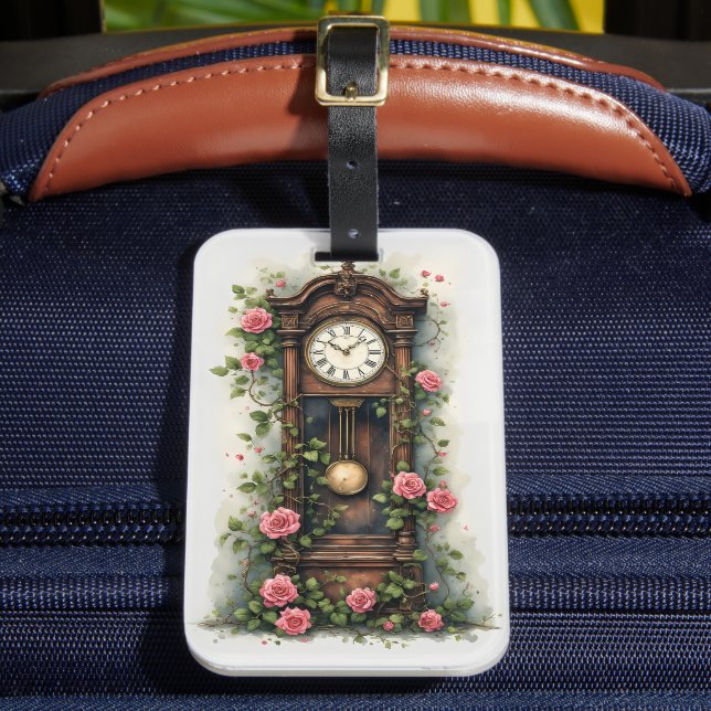 Vintage Ivy Rose Grandfather Clock Luggage Tag (Front Insitu 2)