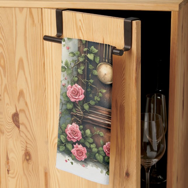 Vintage Ivy Rose Grandfather Clock Tea Towel (Thirds Fold)