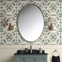 Vintage Ivy Scroll Green & Ivory French Country