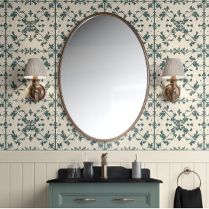 Vintage Ivy Scroll Green & Ivory French Country Wallpaper